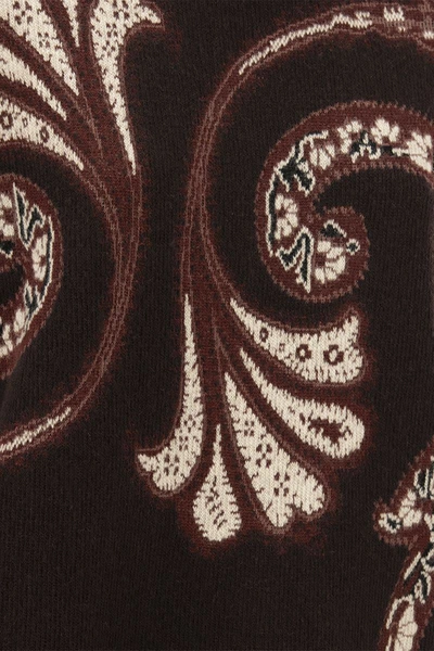 Shop Etro Wool Sweater With Foliage Print In Bordeaux