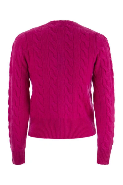 Shop Polo Ralph Lauren Wool And Cashmere Cable Cardigan In Fuchsia