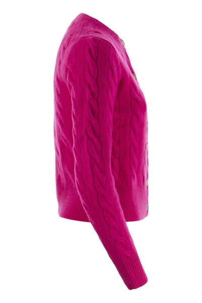 Shop Polo Ralph Lauren Wool And Cashmere Cable Cardigan In Fuchsia
