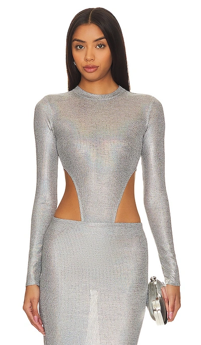 Shop H:ours Shirley Bodysuit In Metallic Silver