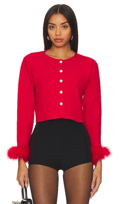 Shop Sleeper Cardigan With Detachable Feathers In Red