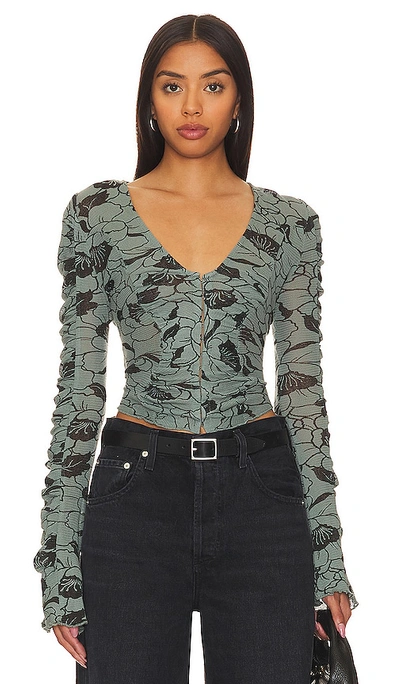 Free People Through The Meadow Ruched Mesh Top In Blue