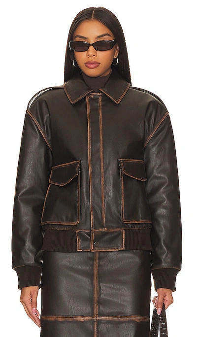 Shop L'academie Bo Faux Leather Jacket In Brown