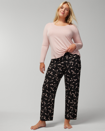 Soma Women's Cool Nights Long-sleeve Top + Pajama Pants Set In Black Size  Large