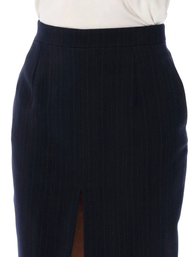 Shop Saint Laurent Skirt In Striped Wool In Marine Fonce Stripe
