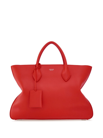 Shop Ferragamo Red Large Leather Tote Bag