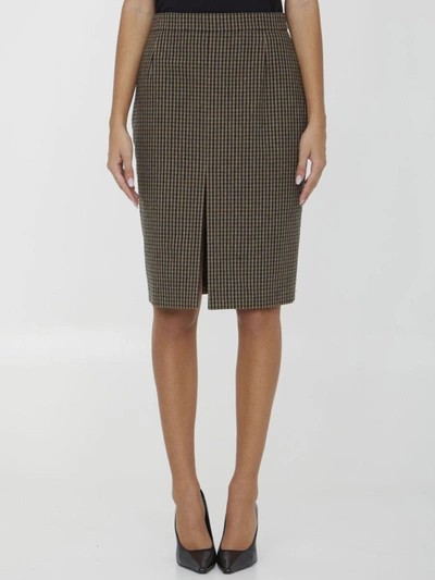 Shop Saint Laurent Wool Skirt With Vichy Motif In Beige