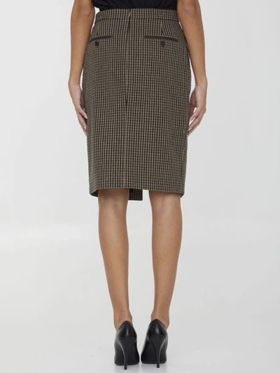Shop Saint Laurent Wool Skirt With Vichy Motif In Beige
