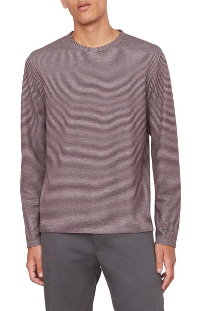 Shop Vince Double Stripe Long Sleeve T-shirt In Med H Grey/ Beet Root