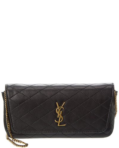 Shop Saint Laurent Gaby Chain Quilted Leather Phone Holder In Black