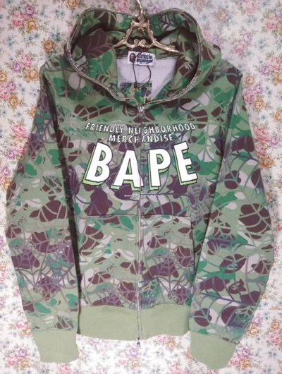 Pre owned Bape X Marvel Comics Spider man Web Camo Full Zip Hoodie In Green ModeSens