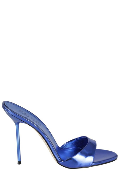 Shop Paris Texas Lidia Mirror High Stiletto Heel Mules In Blue