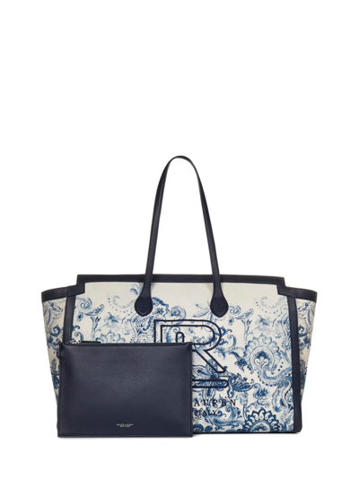 Shop Ralph Lauren Floral Printed Tote Bag In Blue