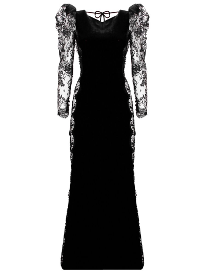 Shop Alessandra Rich Lace Panelled Velvet Maxi Dress In Black