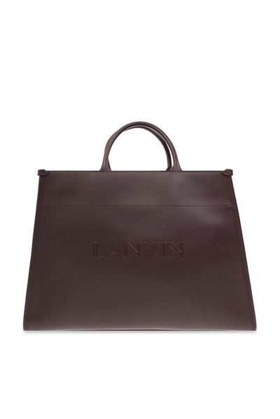 Shop Lanvin Logo Embossed Top Handle Bag In Red