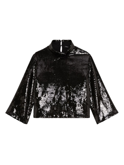Shop Theory Women's Boxy Sequined Top In Black