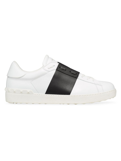 Shop Valentino Men's Calfskin Open Sneakers In White Black