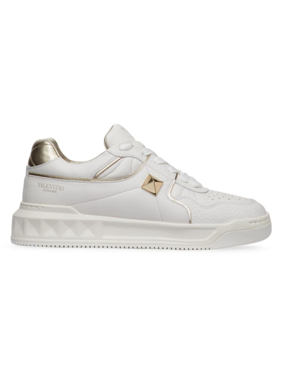 Shop Valentino Women's One Stud Low-top Calfskin Sneakers In White