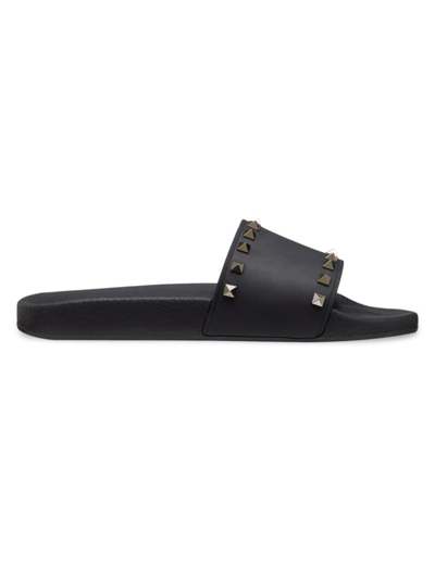 Shop Valentino Men's Rockstud Rubber Slider Sandals In Black