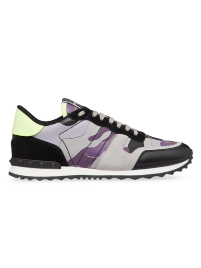 Shop Valentino Men's Camouflage Rockrunner Sneakers In Lilac Grey Black