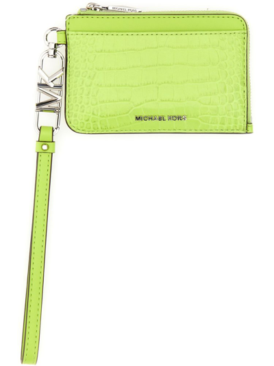 Shop Michael Michael Kors Embossed Zipped Cardholder In Green