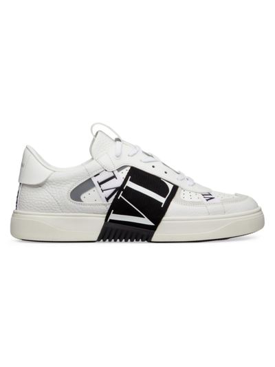 Shop Valentino Men's Low-top Calfskin Vl7n Sneakers With Bands In White Black