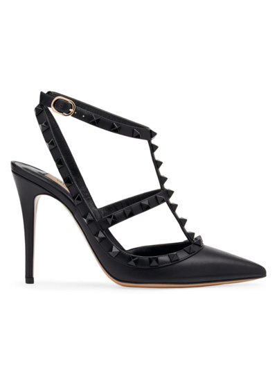 Shop Valentino Women's Rockstud Ankle Strap Pumps With Tonal Studs 100 Mm In Black