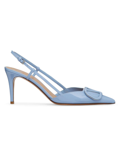 Shop Valentino Women's Vlogo Signature Patent Leather Slingback Pumps 80mm In Azure