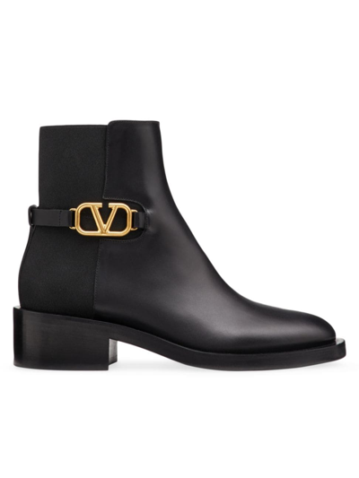 Shop Valentino Women's Vlogo Signature Calfskin Ankle Boots 30 Mm In Black