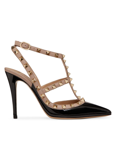 Shop Valentino Women's Patent Rockstud Caged Pumps 100 Mm In Black Poudre