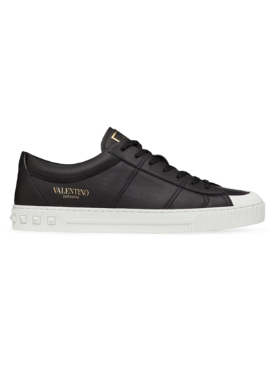 Shop Valentino Men's Cityplanet Calfskin Sneakers In Black