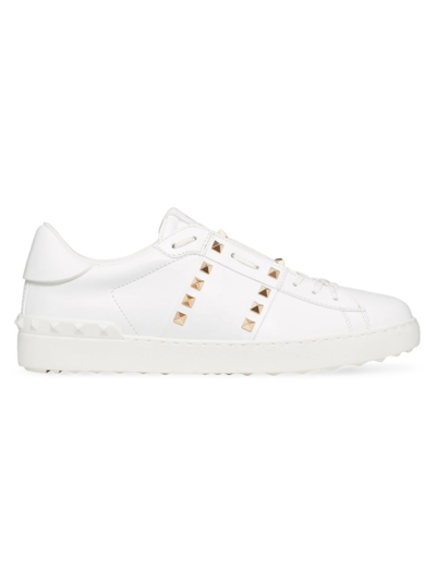 Shop Valentino Men's Calfskin Rockstud Untitled Sneakers In White