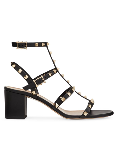 Shop Valentino Women's Rockstud Calfskin Ankle Strap Sandals 60 Mm In Black
