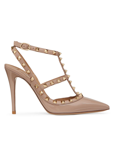 Shop Valentino Women's Patent Rockstud Caged Pumps 100 Mm In Poudre