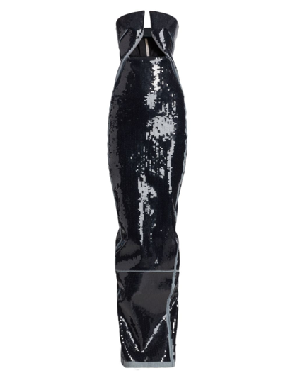 Shop Rick Owens Women's Prong Sequin Embroidered Denim Column Gown In Blue Black