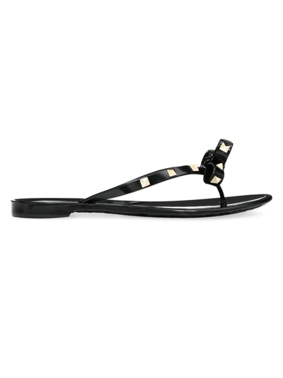 Shop Valentino Women's Rubber Rockstud Thongs In Black