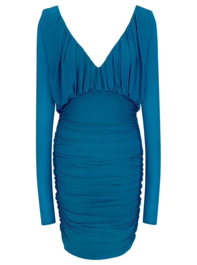 Shop Saint Laurent Long Sleeve Mini Dress Blue