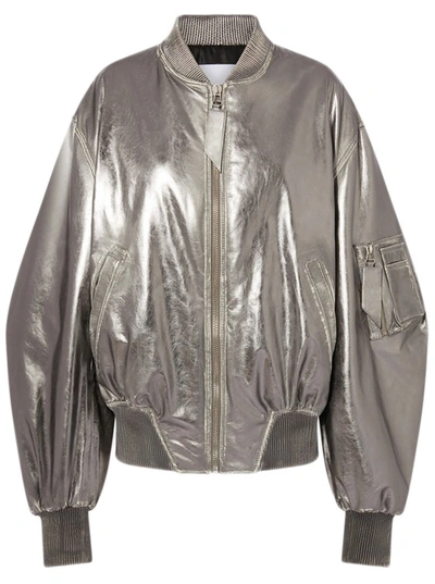 Shop Attico Metallic Bomber Jacket In Silver
