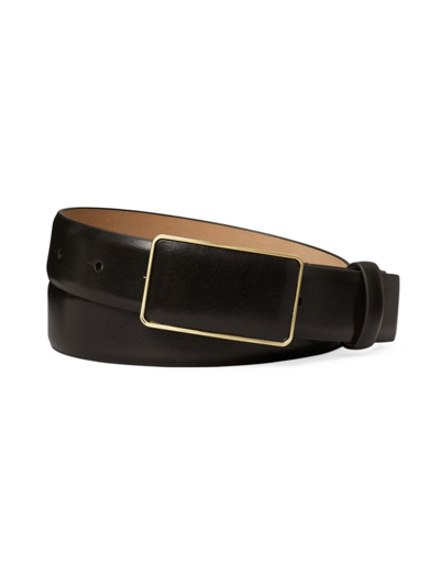 Shop Tory Burch Women's Goldtone Plate Leather Belt In Black Gold