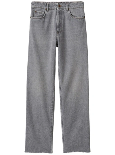 Shop Miu Miu Denim Pants In Grey