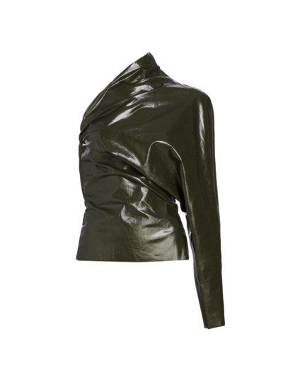 Shop Rick Owens Women's Lacquered Denim One-shoulder Top In Forest