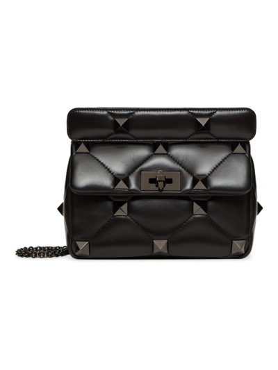 Shop Valentino Women's Medium Roman Stud The Shoulder Bag In Nappa With Chain And Tone-on-tone Studs In Black