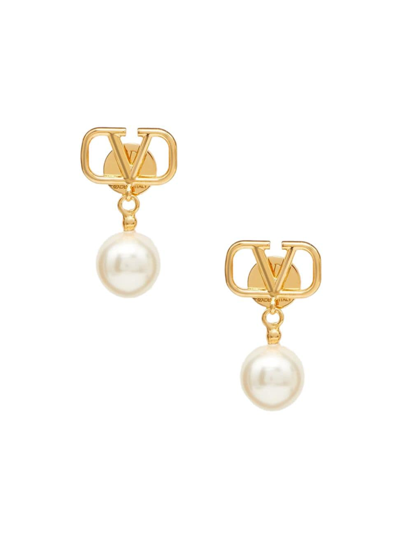 Shop Valentino Women's Vlogo Signature Earrings With Swarovski Pearls In Gold