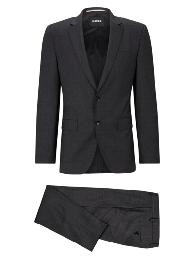 Shop Hugo Boss Men's Slim-fit Suit In A Micro-pattern Wool Blend In Black