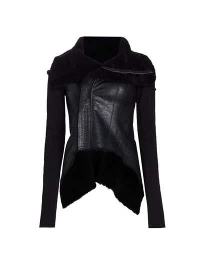 Shop Rick Owens Women's Naska Leather Shearling-lined Biker Jacket In Black