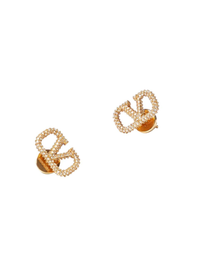 Shop Valentino Women's Vlogo Signature Stud Earrings In Metal And Swarovski Crystals In Gold Crystal Silver