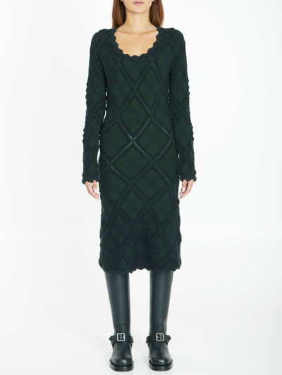 Shop Burberry Aran Knit Dress In Green