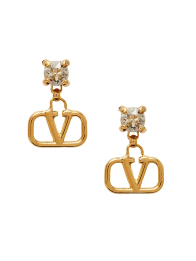 Shop Valentino Women's Vlogo Signature Earrings In Metal And Swarovski Crystals In Gold Crystal Silver