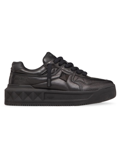 Shop Valentino Men's One Stud Xl Nappa Leather Low Top Sneakers In Black