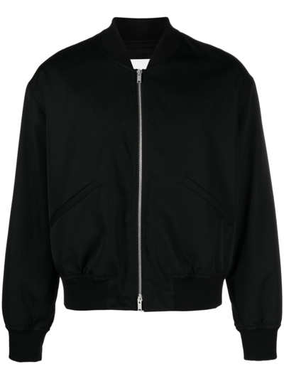 Shop Jil Sander Black Zip-up Wool Bomber Jacket